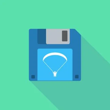 Long shadow floppy icon with a paraglider Stockillustratie