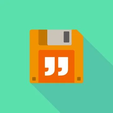 Long shadow floppy icon with a quotes Stock Illustration