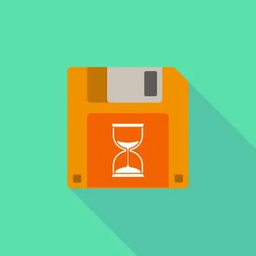 Long shadow floppy icon with a sand clock Ilustración de archivo