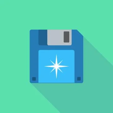 Long shadow floppy icon with a sparkle Stock Illustration