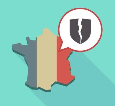 Long shadow France map with  a broken shield 스톡 일러스트