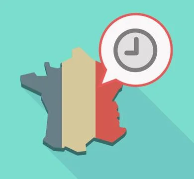 Long shadow France map with a clock 스톡 일러스트