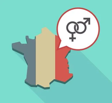 Long shadow France map with  an interlaced female an male sexual signs Stock Illustration