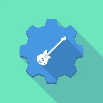 Long shadow gear with  a four string electric bass guitar Illustrazione stock