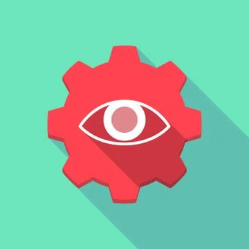 Long shadow gear icob with an eye Stock Illustration
