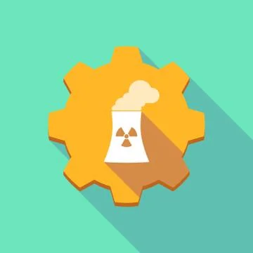 Long shadow gear icon with a nuclear power station Ilustração Stock