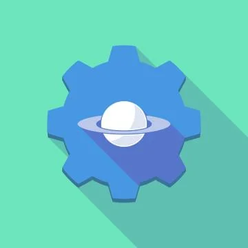 Long shadow gear icon with the planet Saturn Stock Illustration