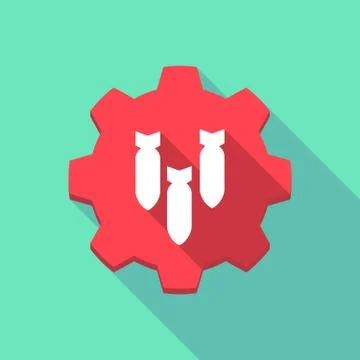 Long shadow gear icon with three bombs falling Stock Illustration