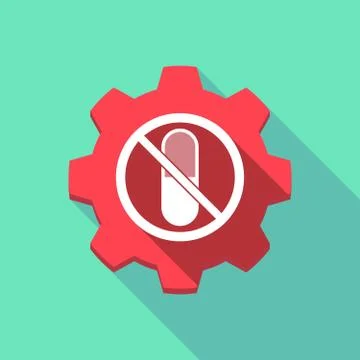 Long shadow gear with  a pill  in a not allowed signal Stock Illustration