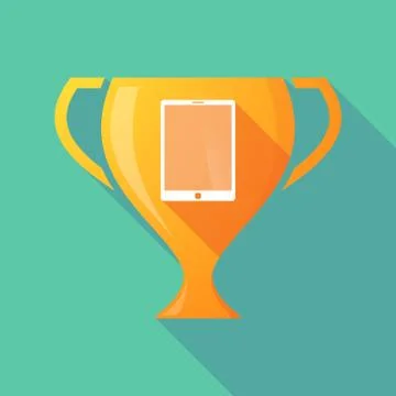 Long shadow gold award cup with a tablet computer Stock Illustration