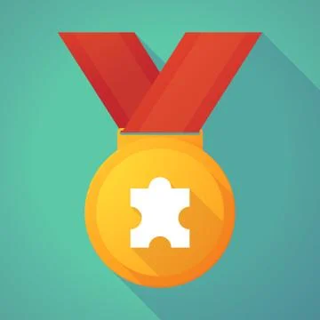 Long shadow gold medal with a puzzle piece Stock Illustration