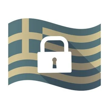 Long shadow Greece flag with a closed lock pad Stock Illustration