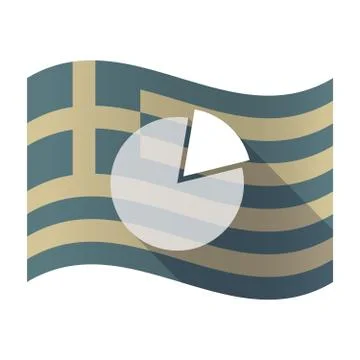 Long shadow Greece flag with a pie chart Stock Illustration