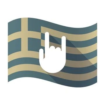 Long shadow Greece flag with a rocking hand Stock Illustration