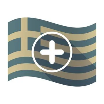 Long shadow Greece flag with a sum sign Stock Illustration
