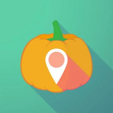 Long shadow halloween pumpkin with a map mark Illustrazione stock