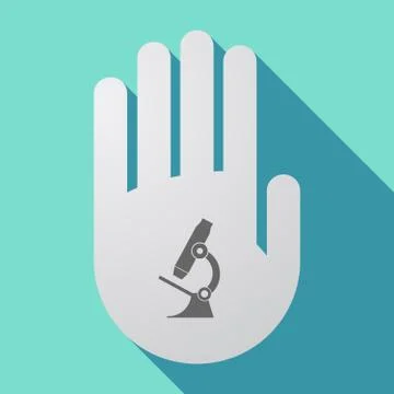 Long shadow hand with  a microscope icon Stock Illustration