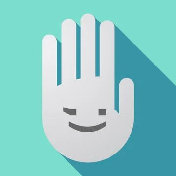 Long shadow hand with  a wink text face emoticon Stock Illustration