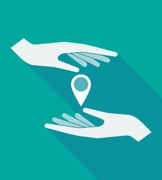 Long shadow hands with a map mark Stock Illustration