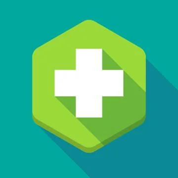 Long shadow hexagon icon with a pharmacy sign Stock Illustration