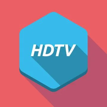 Long shadow hexagon with    the text HDTV Stock Illustration