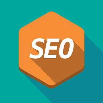 Long shadow hexagon with    the text SEO Stock Illustration
