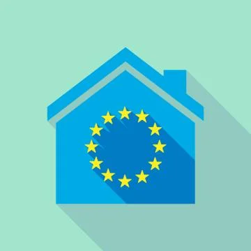 Long shadow house with  the EU flag stars Ilustración de archivo
