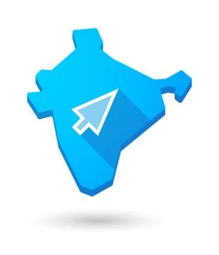 Long shadow India map icon with a cursor Stock Illustration