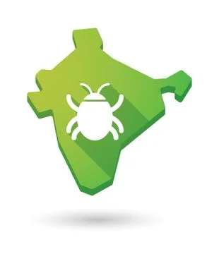 Long shadow India map icon with a bug Stock Illustration