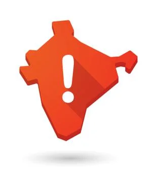 Long shadow India map icon with an admiration sign Stock Illustration