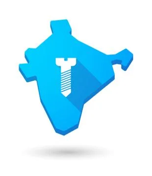Long shadow India map icon with a screw Ilustración de archivo