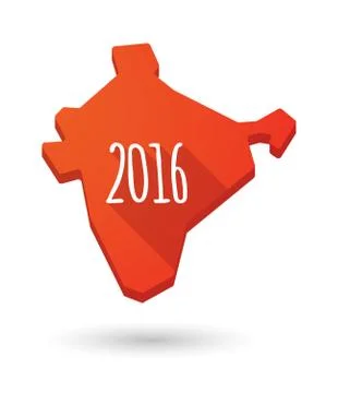 Long shadow India map icon with a 2016 sign Stock Illustration