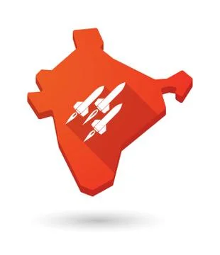 Long shadow India map icon with missiles Stock Illustration
