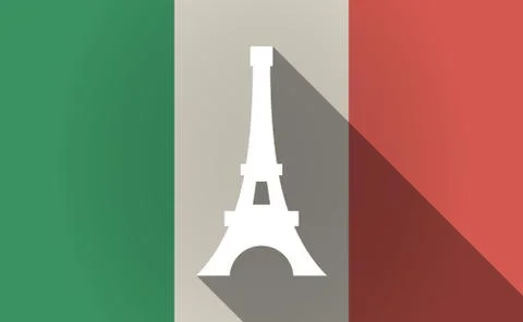 Long shadow Italy flag with   the Eiffel tower Stock Illustration