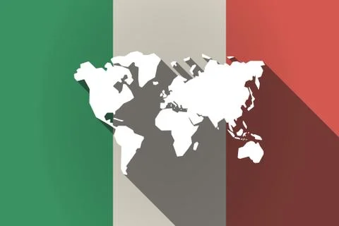 Long shadow  Italy flag with a world map Stock Illustration