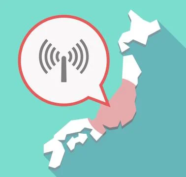 Long shadow Japan map with an antenna Stock Illustration