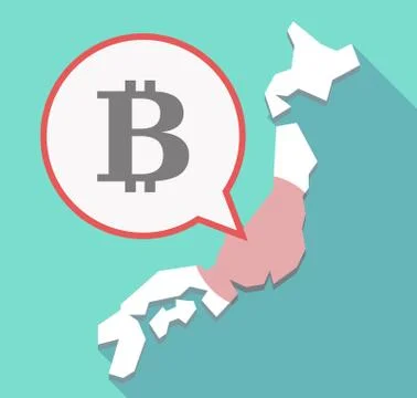 Long shadow Japan map with a bit coin sign Stock Illustration