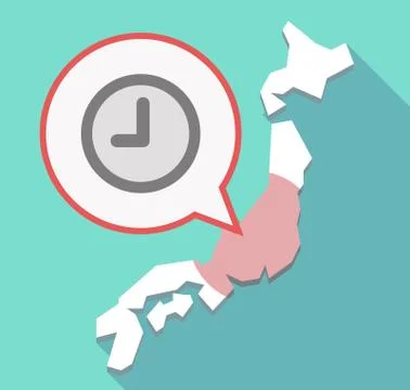 Long shadow Japan map with a clock 스톡 일러스트