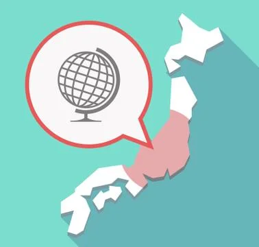 Long shadow Japan map with  a table world globe Illustrazione stock