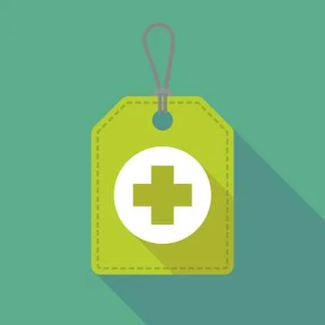 Long shadow label icon with a round pharmacy sign Stock Illustration