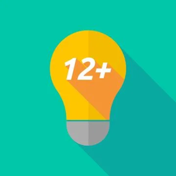 Long shadow light bulb icon with    the text 12+ Stock Illustration