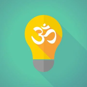 Long shadow light bulb with an om sign Illustrazione stock