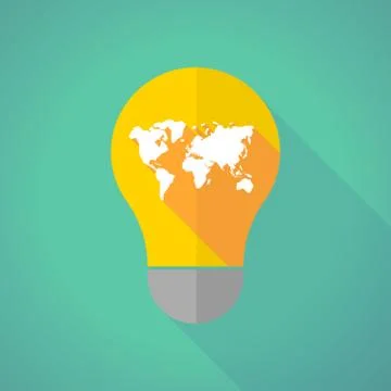 Long shadow light bulb with a world map Stock Illustration