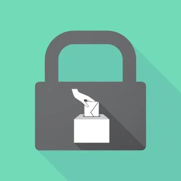 Long shadow lock with  a hand inserting an envelope in a ballot box Stock Illustration