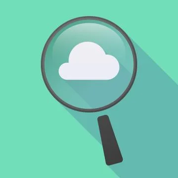 Long shadow magnifier icon with a cloud 스톡 일러스트