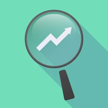 Long shadow magnifier icon with a graph Stock Illustration