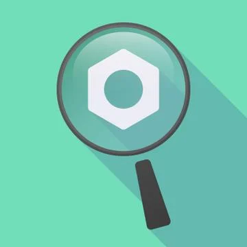 Long shadow magnifier icon with a nut Stock Illustration