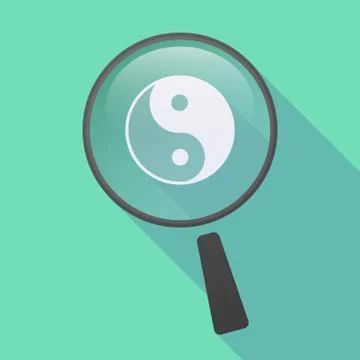 Long shadow magnifier icon with a ying yang Stock Illustration