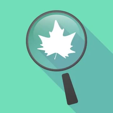Long shadow magnifier vector icon with an autumn leaf tree Stock Illustration