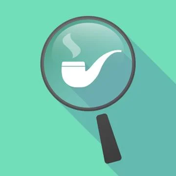 Long shadow magnifier vector icon with a smoking pipe Stock Illustration